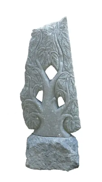 Product image 4 of the product “Tree relief motif on both sides (2 pieces), 120 cm H | Natural stone (Basanit), stonemasonry ”